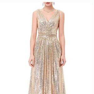 Gold Sequin Party Bridesmaid Dress sz. 4